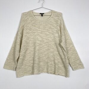 Eileen Fisher Sweater Womens 3X Cream Mohair Blend Open Knit Crewneck Pullover